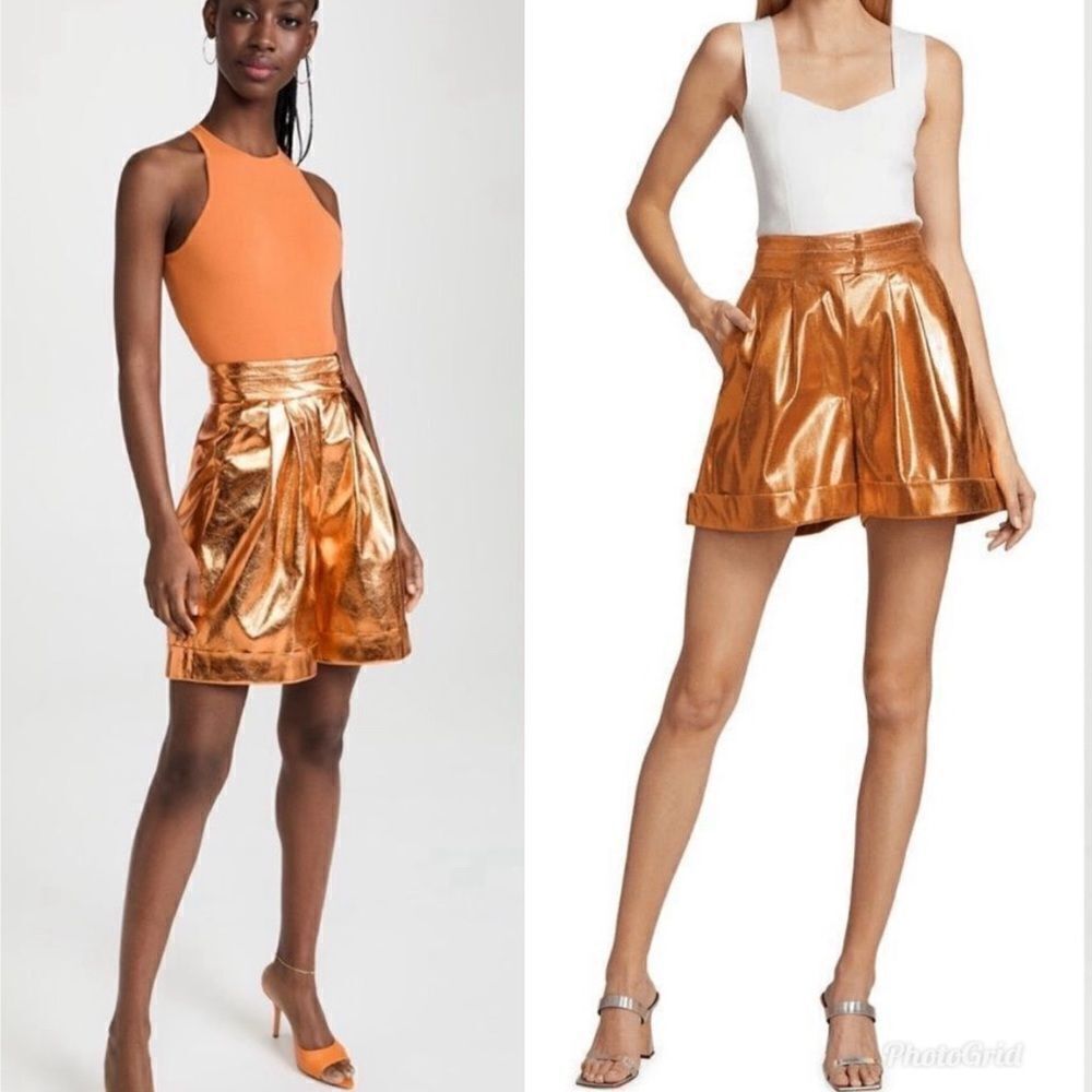 REVOLVE KIMBERLY GOLDSON LIZZIE METALLIC FAUX LEATHER SHORTS IN COPPER